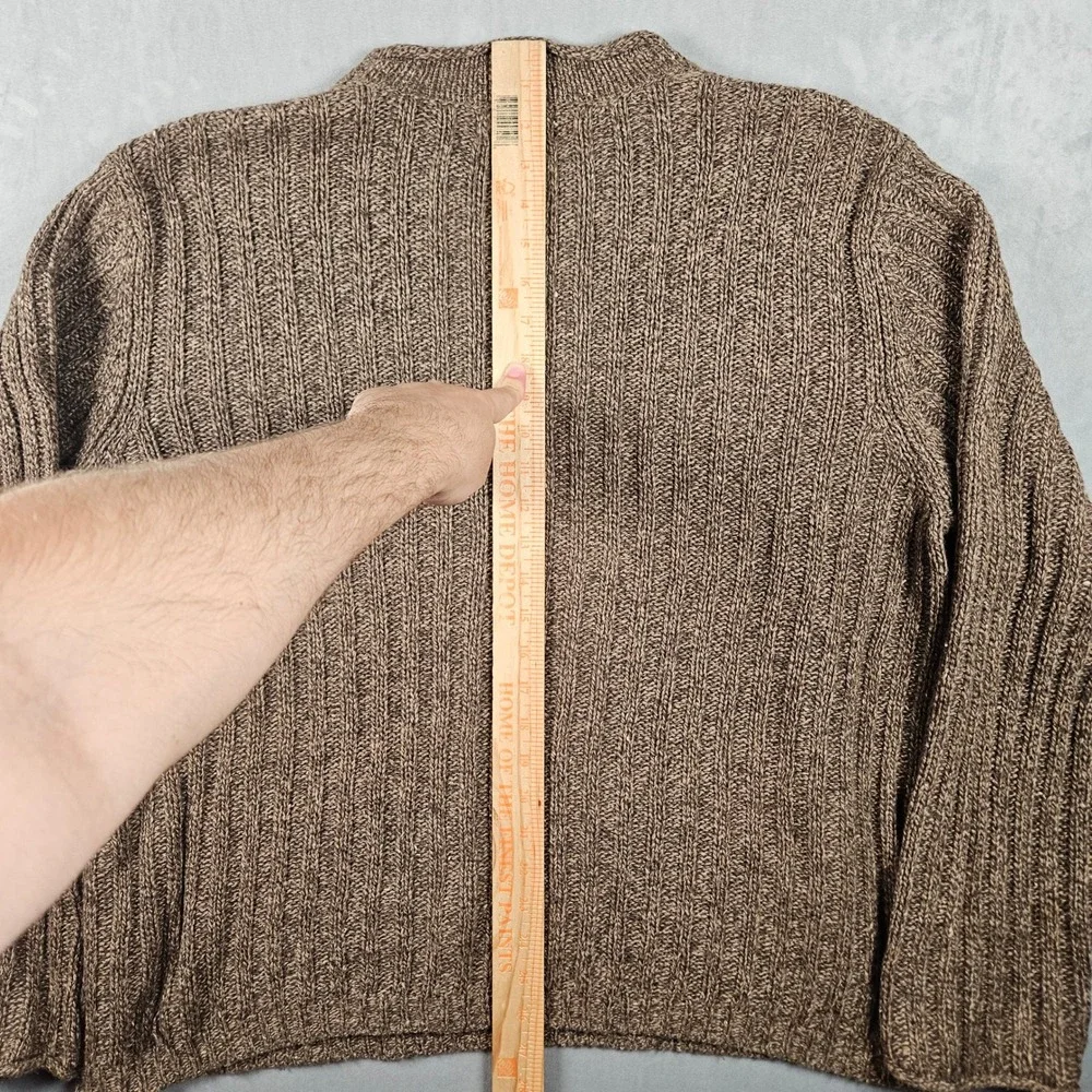 Woolrich Sweater Mens Large Brown Ramie Wool Blend Cable Knit Rollneck Cottage